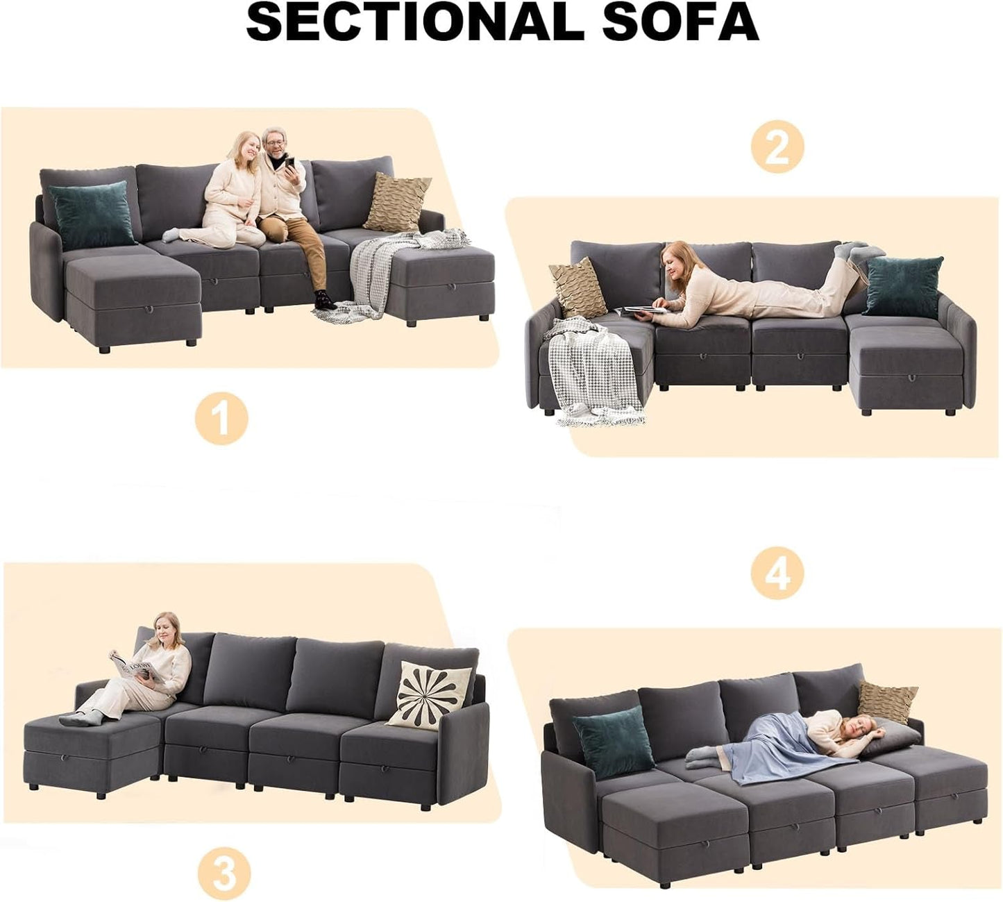 Convertible Modular Sectional Sofa with Memory Foam Comfort-4