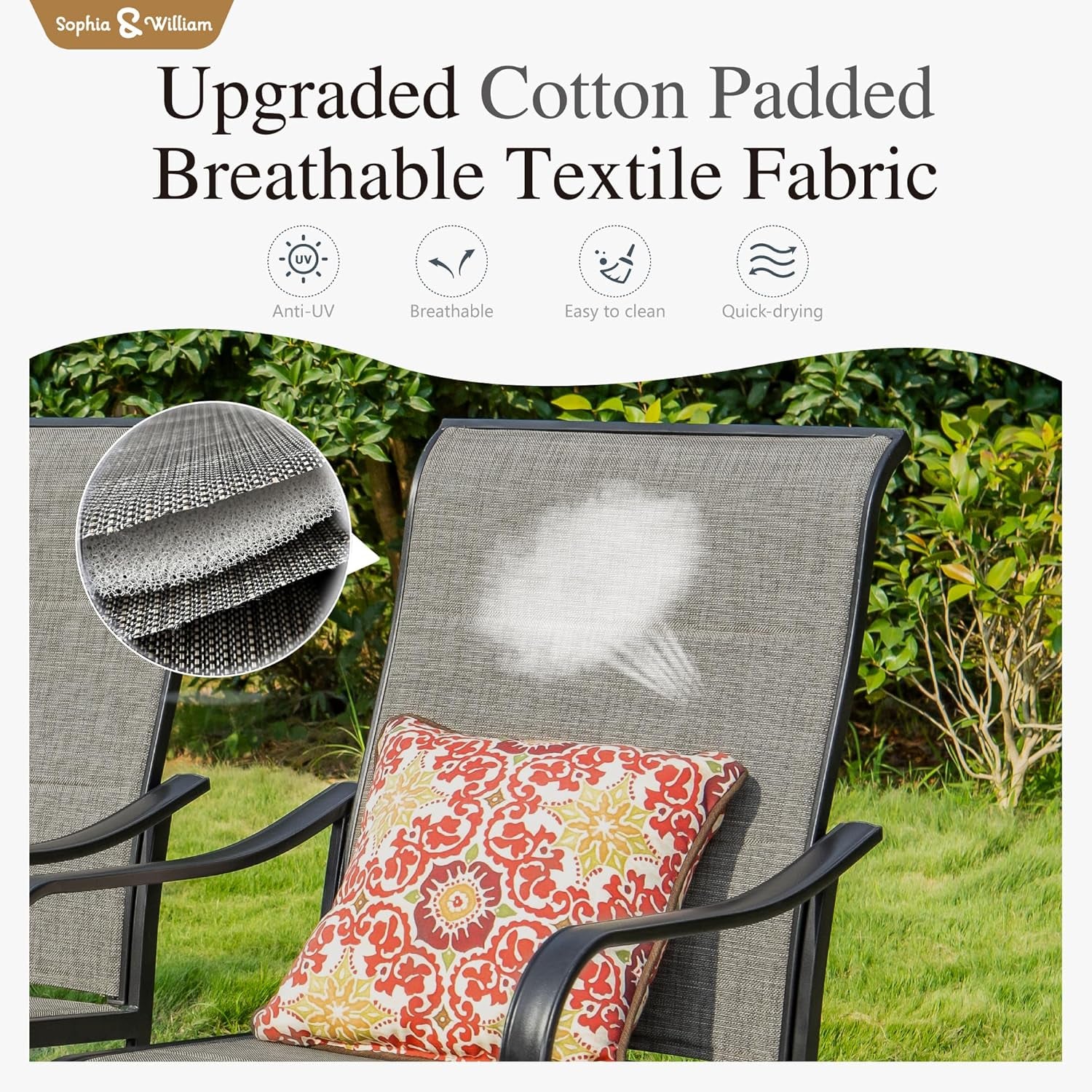 Patio Furniture Set Large Square Dining Table for 8 with Swivel Chairs Padded Textilene 9 Pieces Outdoor & Lawn Garden All Weather, Grayish Brown-Padded Textilene, 60''-3