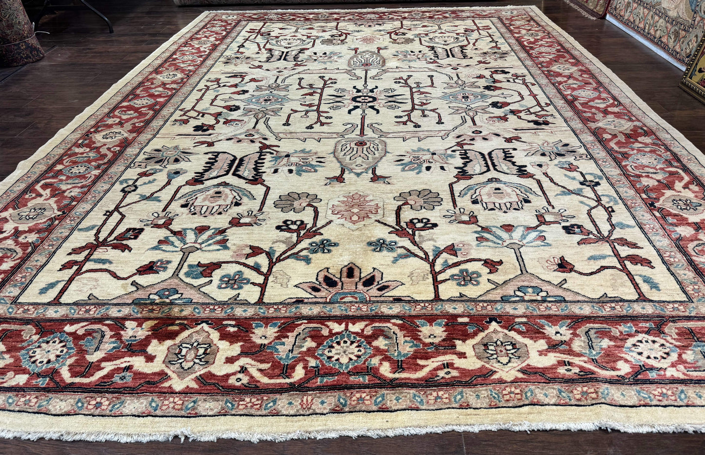 Peshawar Rug 10x14, Beige and Rust Red, Large Pak Persian Rug, Pakistani Rug
