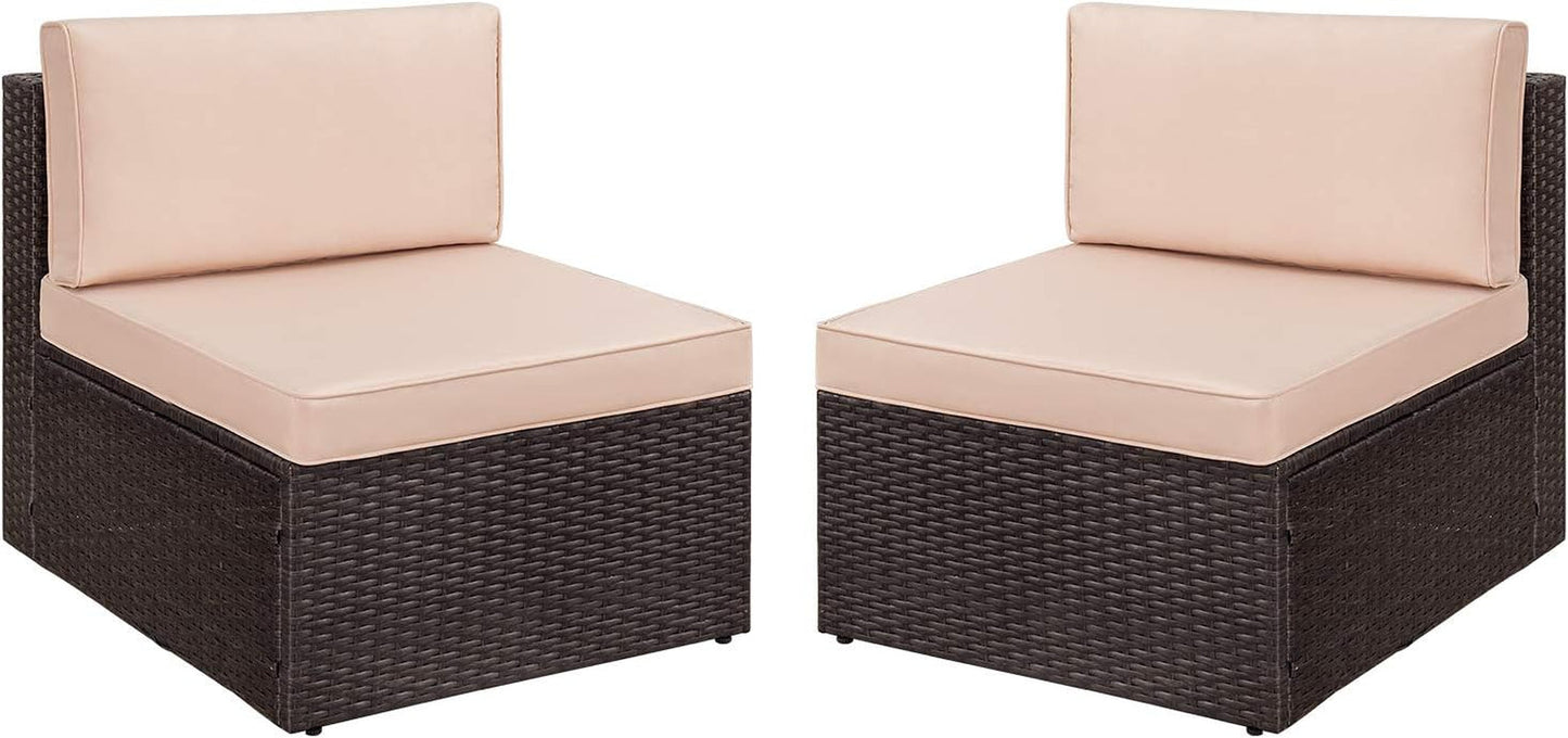 2 Pieces Patio Furniture Sets All-Weather Outdoor Sectional Armless Sofa (Beige)