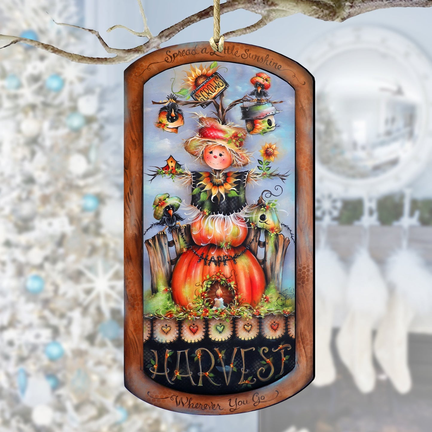 Harvest Pumpkin Scarecrow Wooden Ornaments by Jamie Mills-Price Thanksgiving Decor - 8611075-MP