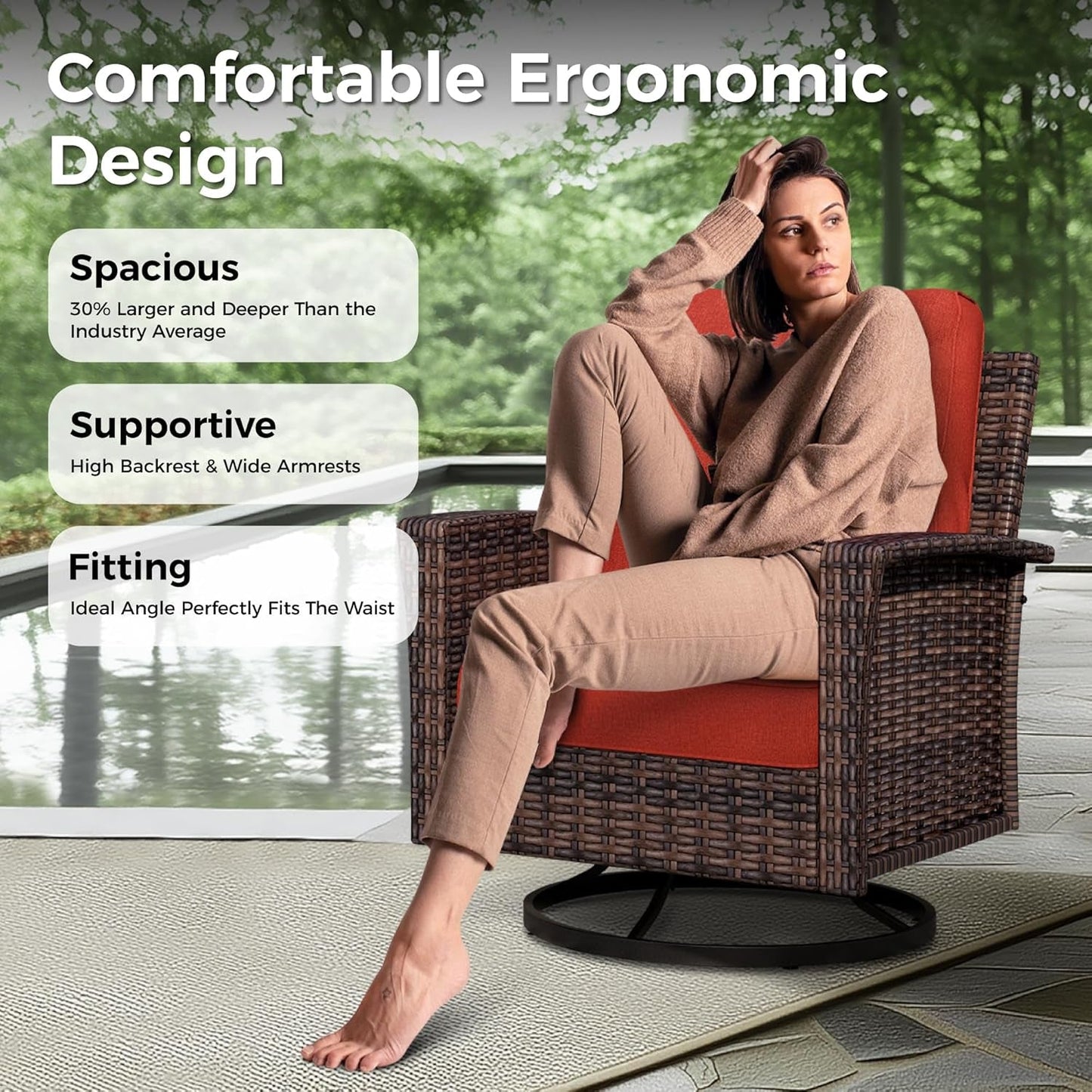 Oversized Wicker Patio Furniture Set with Swivel Chairs-1