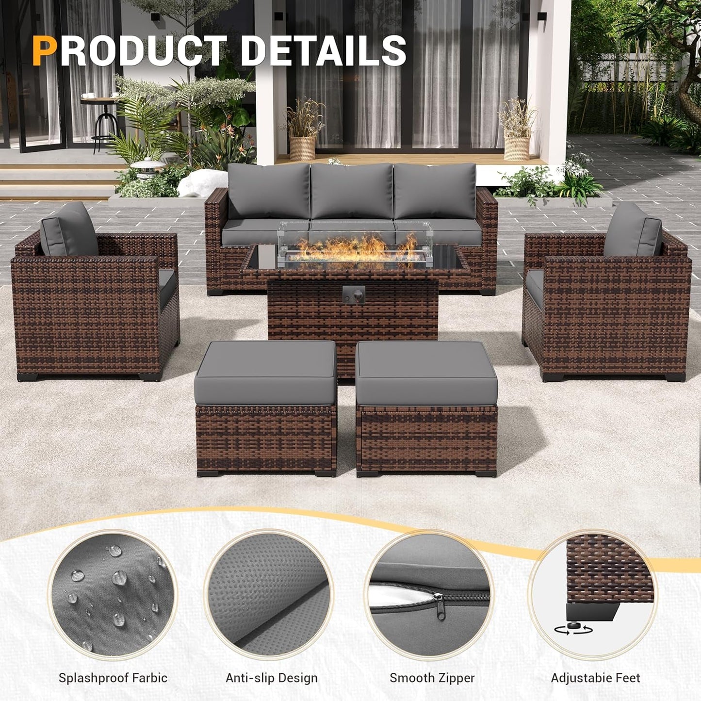 Outdoor Wicker Patio Furniture Set with Fire Pit