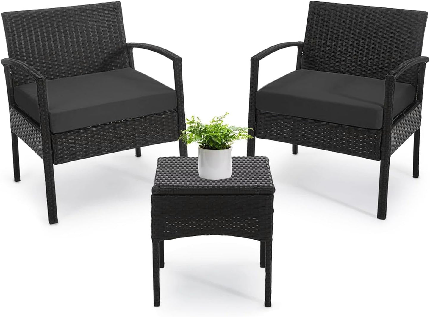 3 PCS Patio Rattan Conversation Chairs Set, Outdoor Patio Furniture Balcony Furniture Set, Wicker Patio Set for Garden Porch Balcony Yard, Black