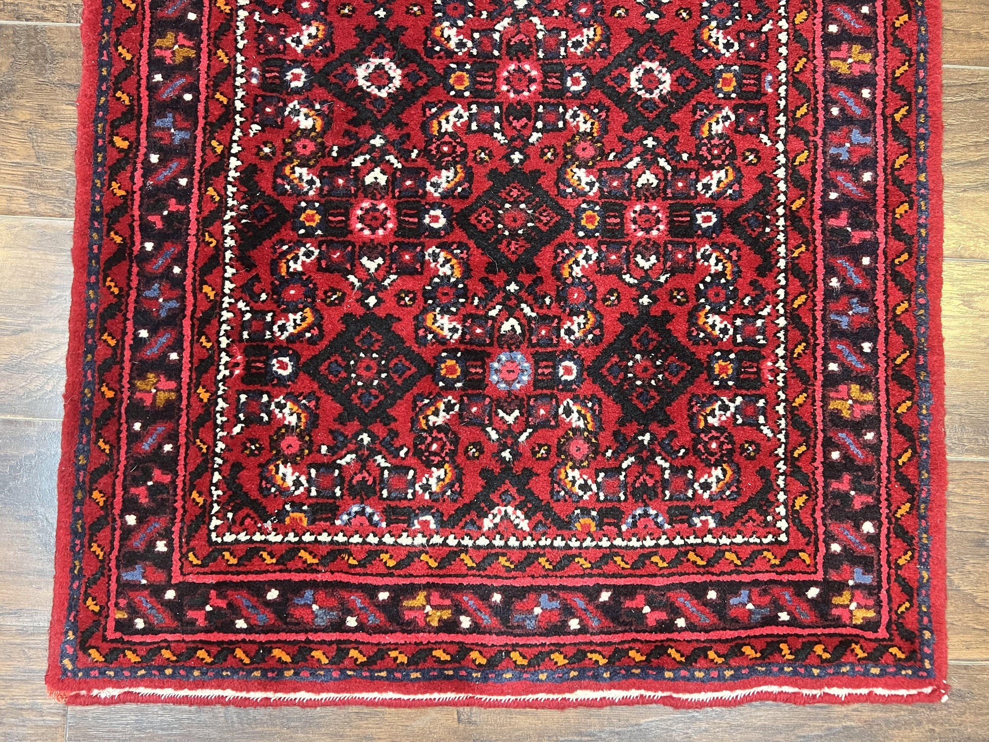 Persian Runner Rug 3 x 16, Wool Handmade Long Antique Hamadan Oriental Rug for Hallway, Red Tribal Rug, Allover Pattern, 3x16 Runner Rug-4
