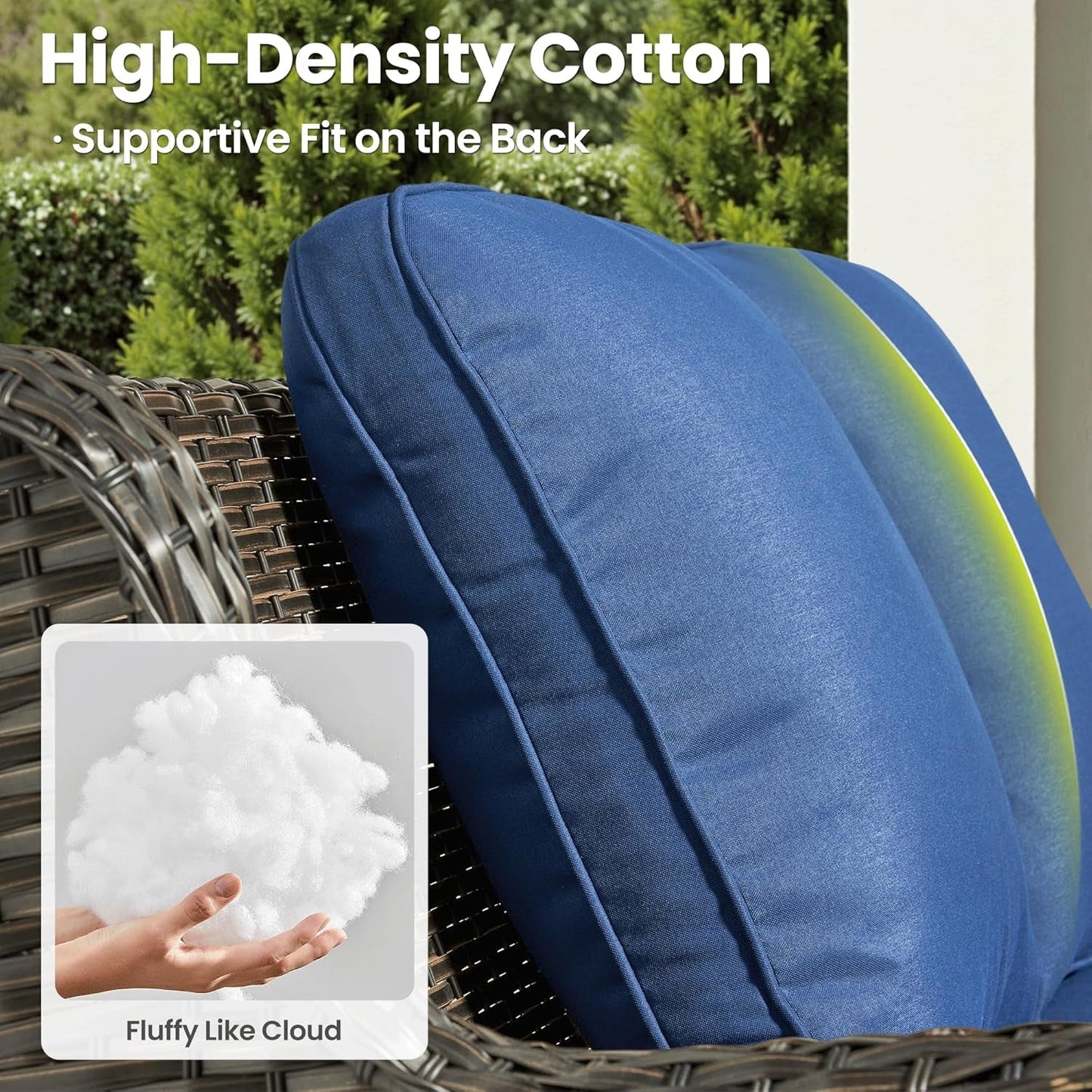 5-Pieces Patio Furniture Set, Outdoor Wicker Sofa Couch with Chairs Ottomans Comfy Cushions, All Weather Modern High Back Conversation Set, Brown Rattan, Navy Blue-4