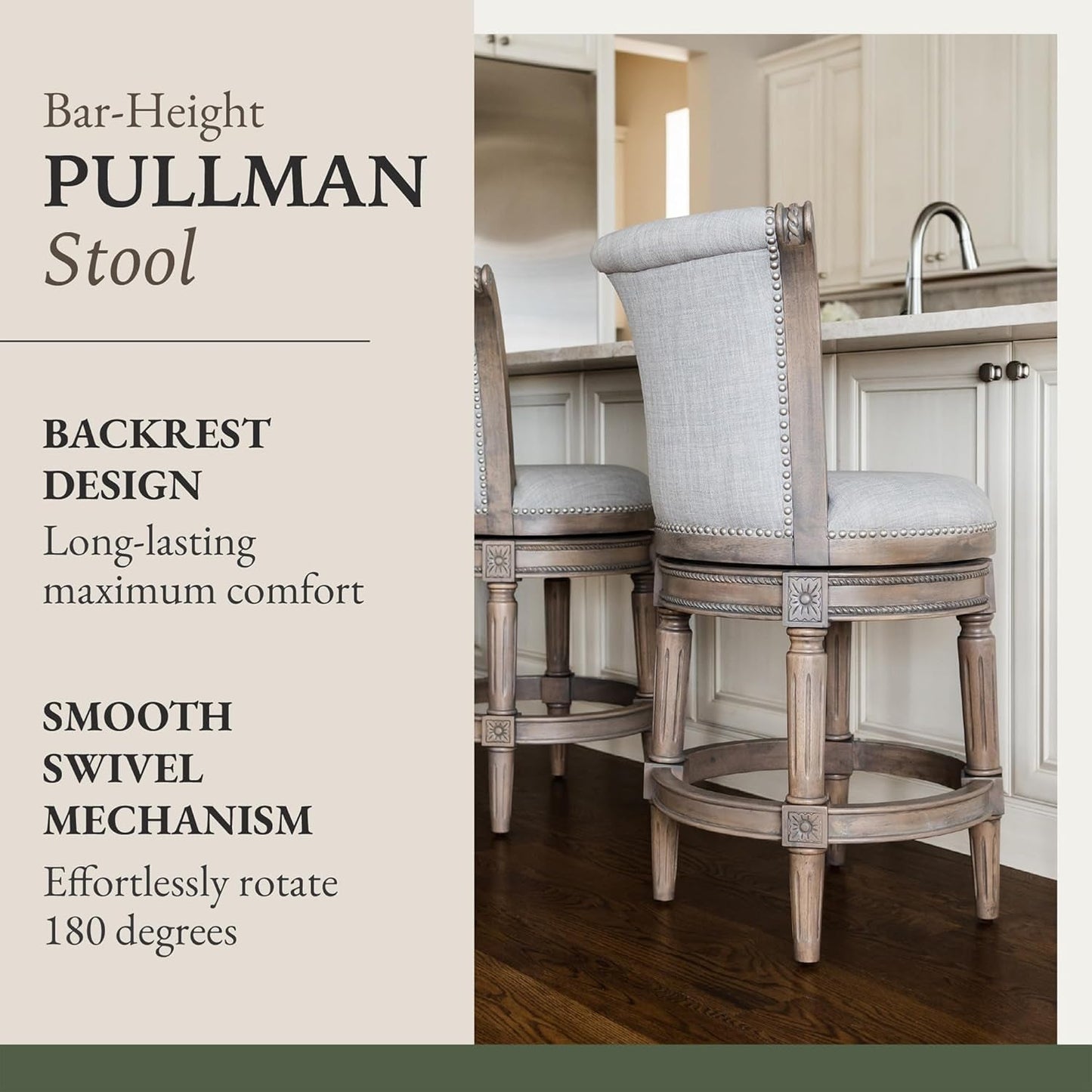 Reclaimed Oak Bar Stools, Grey Fabric (Set 3)