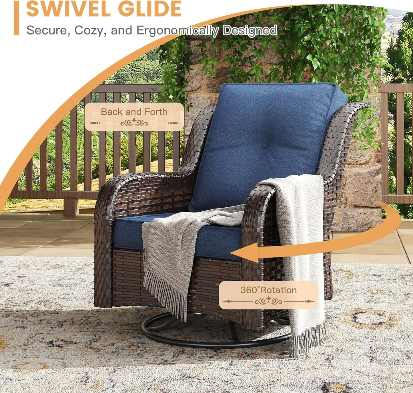 Nine Piece Outdoor Patio Furniture Wicker Conversation Set