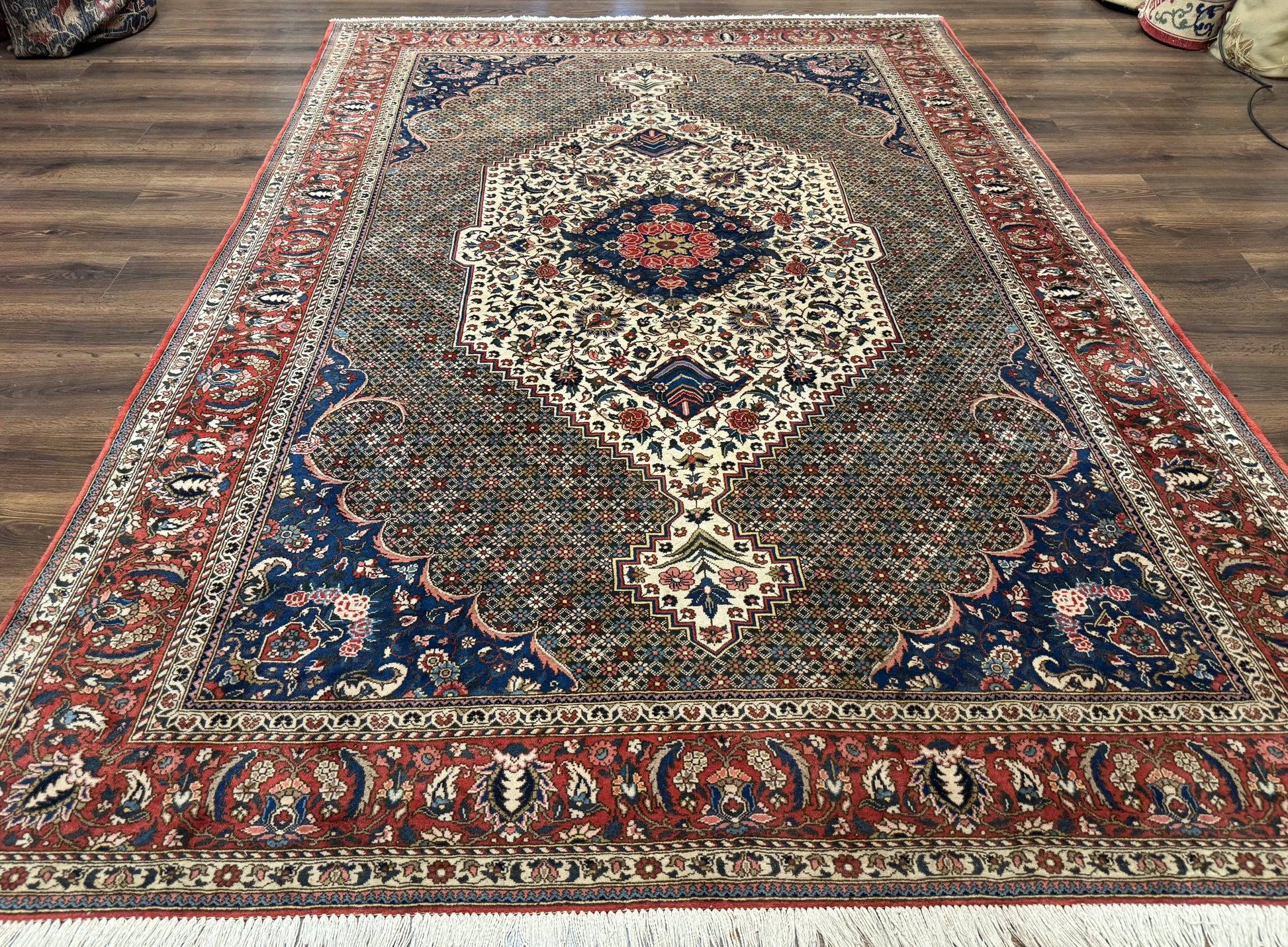 Persian Rug 7x10, Bakhtiari Saman Rug, Unique Design and Colors, Ivory Red Blue, Large Tribal Rug-0