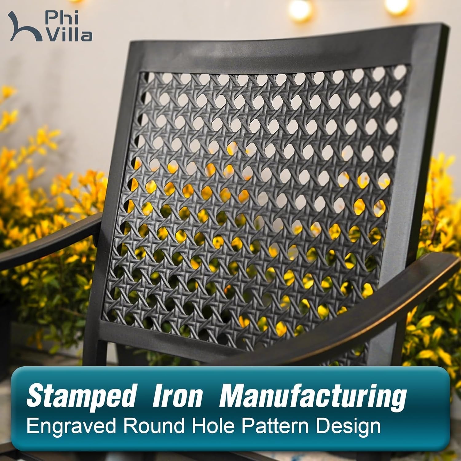 Outdoor Modern round Dining Table Set for 4 Dining Swivel Chairs Patio Furniture Set of 5, Metal Patio Circle Table with Umbrella Hole & Wrought Iron Dining Chairs with Cushion Backyard-2