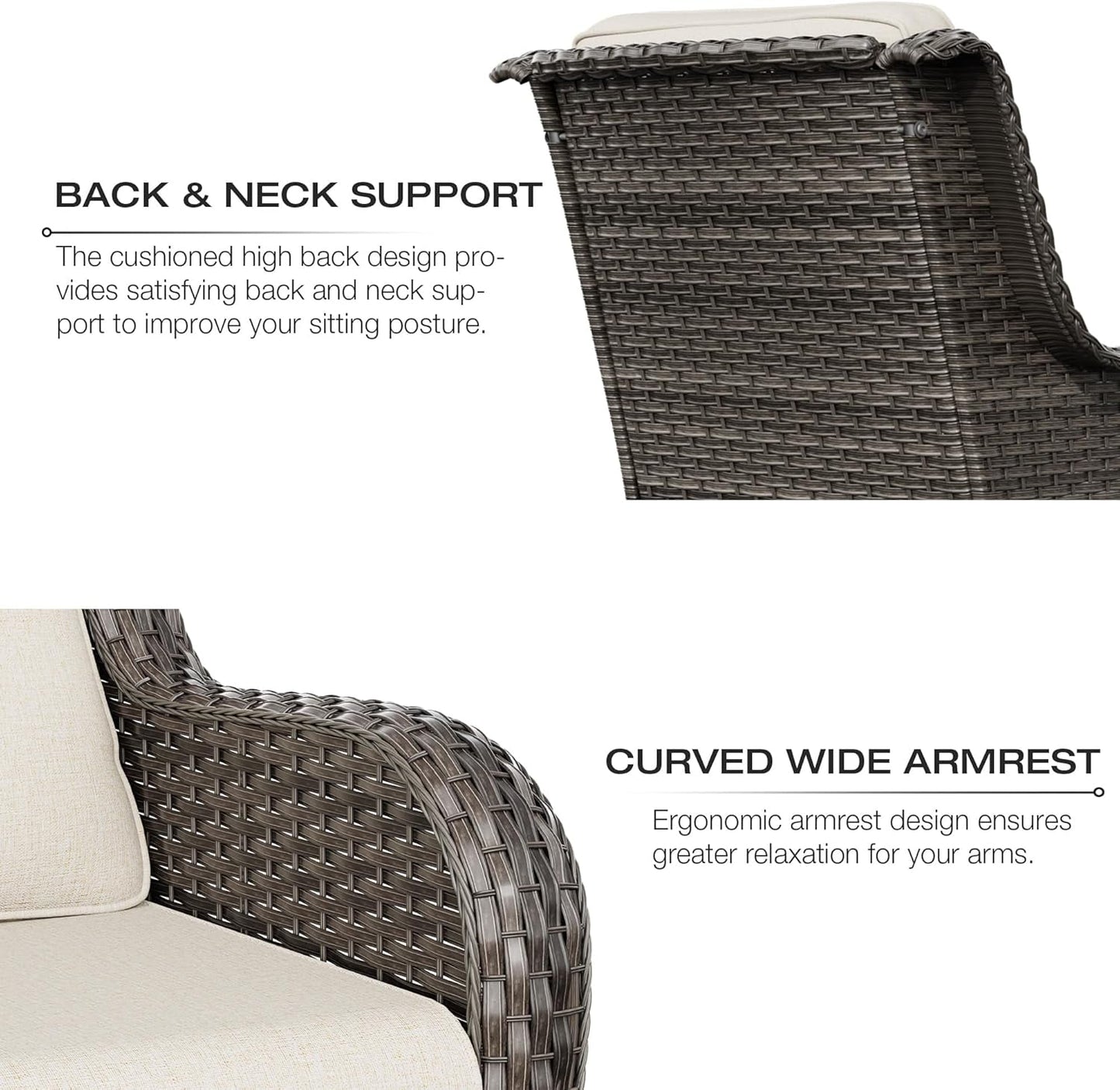 Wicker Patio Furniture Sets 8 Piece Set with 3-Seat Sofa, 2 Swivel Rocking Armchairs, 2 Armchairs, 2 Ottoman and 1 Side Table Wicker Outdoor Furniture Sectional Conversation Set, Beige