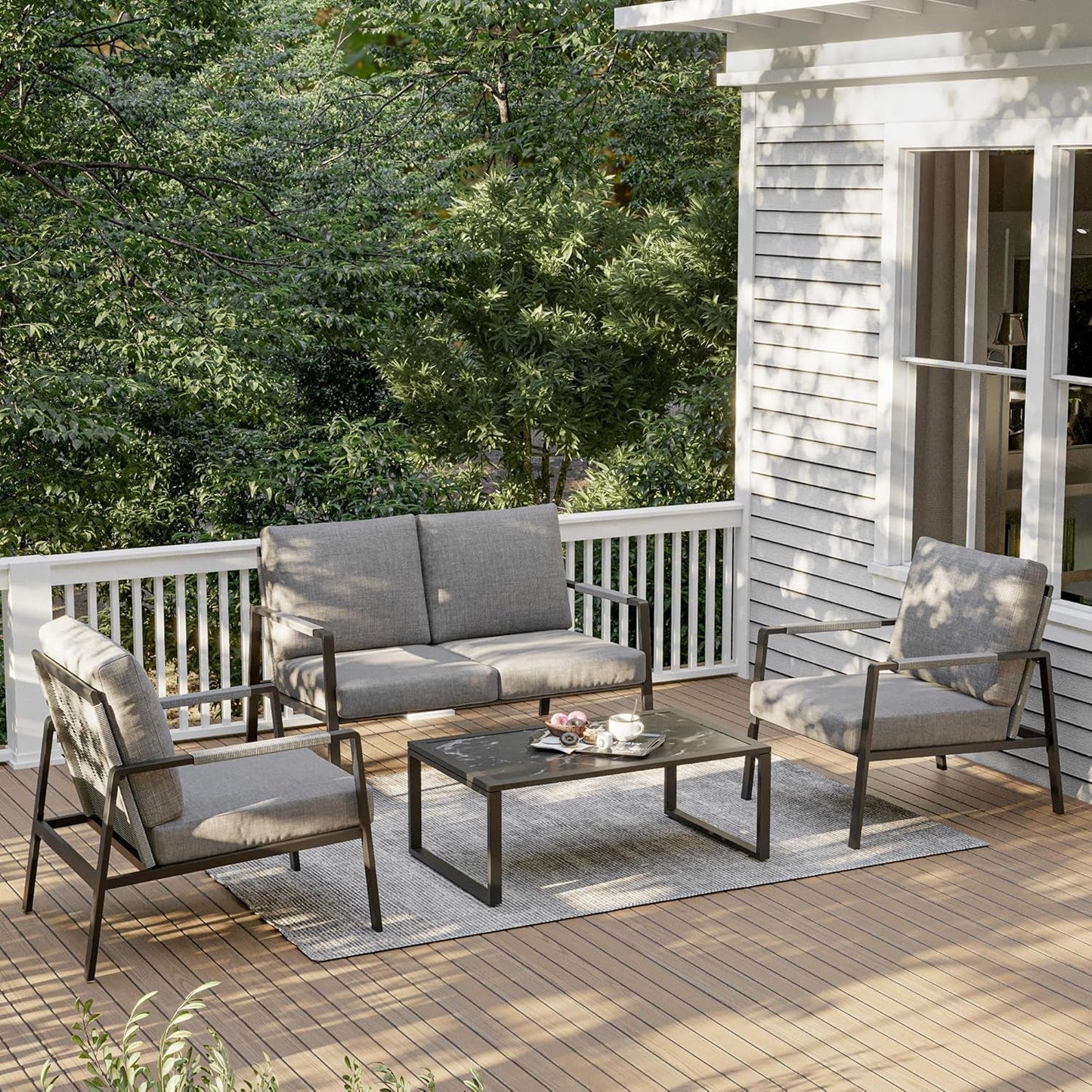 Waterproof 4-Piece Patio Furniture Set with Cushions-0