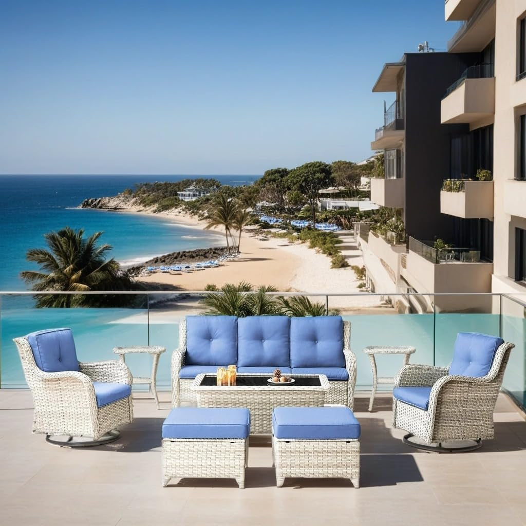 Outdoor Wicker Furniture Set with Swivel Rocker Chairs