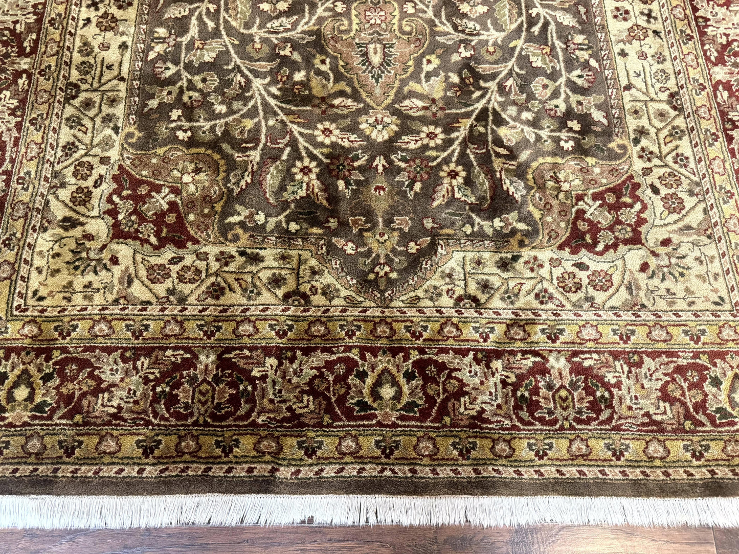 Indo Persian Rug 6x9, Wool Handmade Vintage Rug, Floral Cross Pattern-4