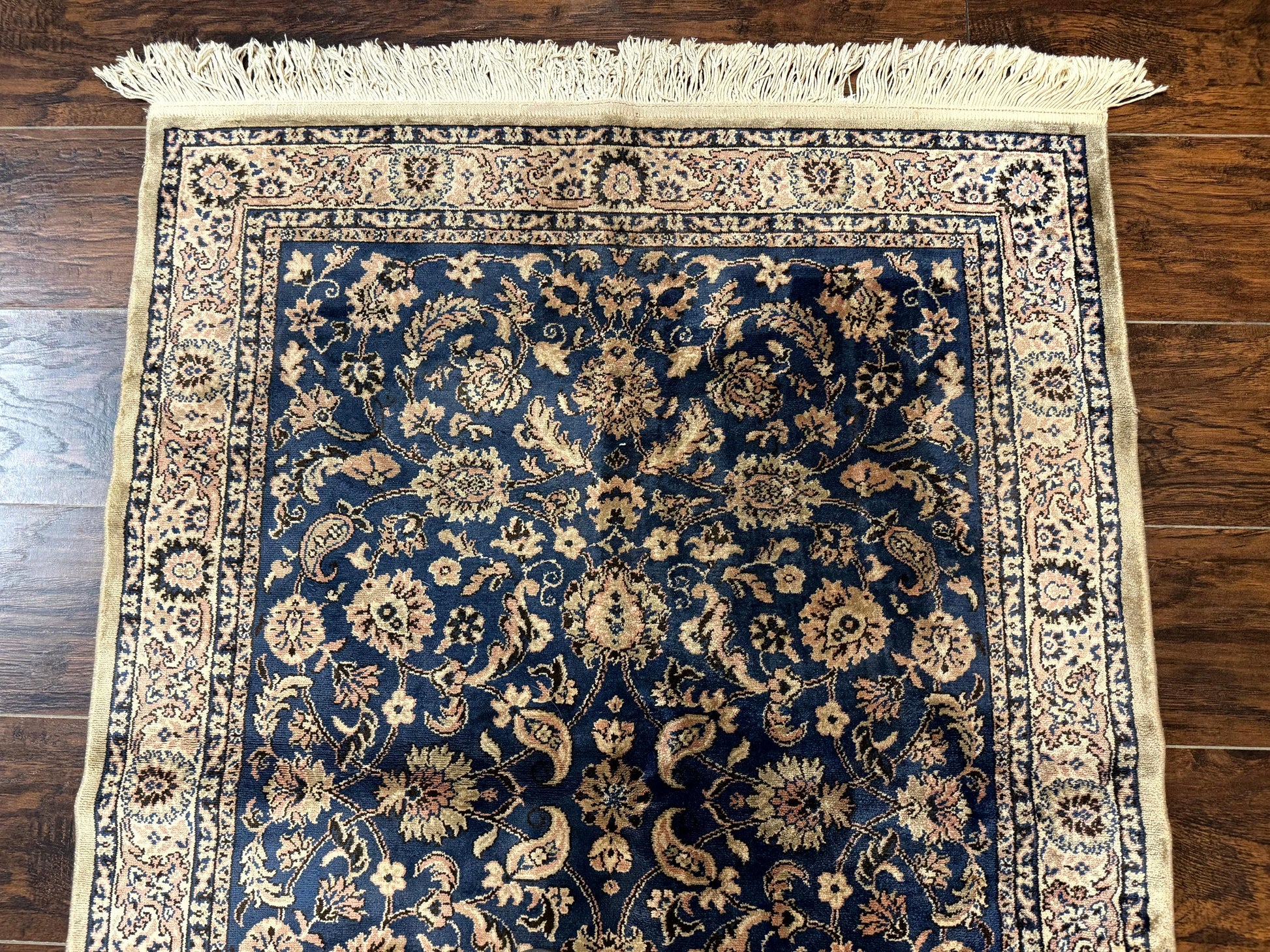 Vintage Art Silk Rug 3x4, Traditional Oriental Persian Design Rug, Belgium Power Loomed Rug, Navy Blue-2