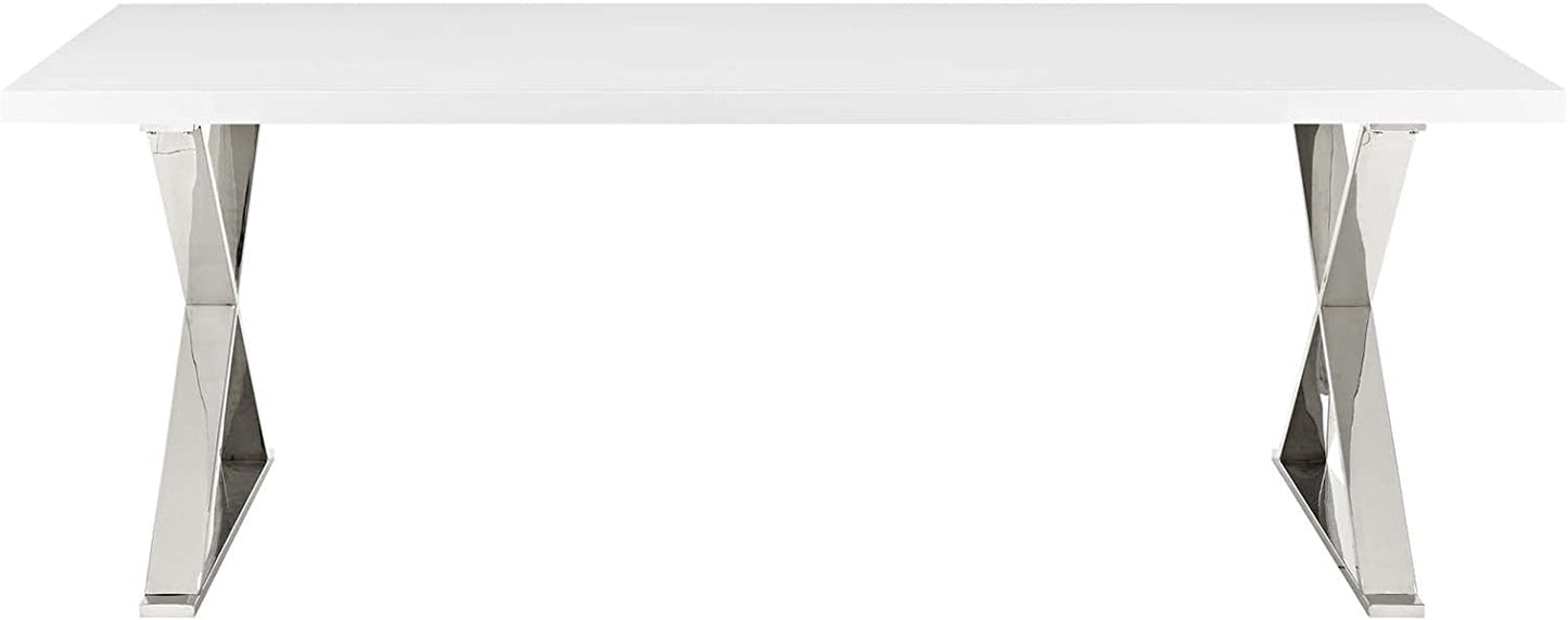 Modway Sector Modern Dining Table, White Silver