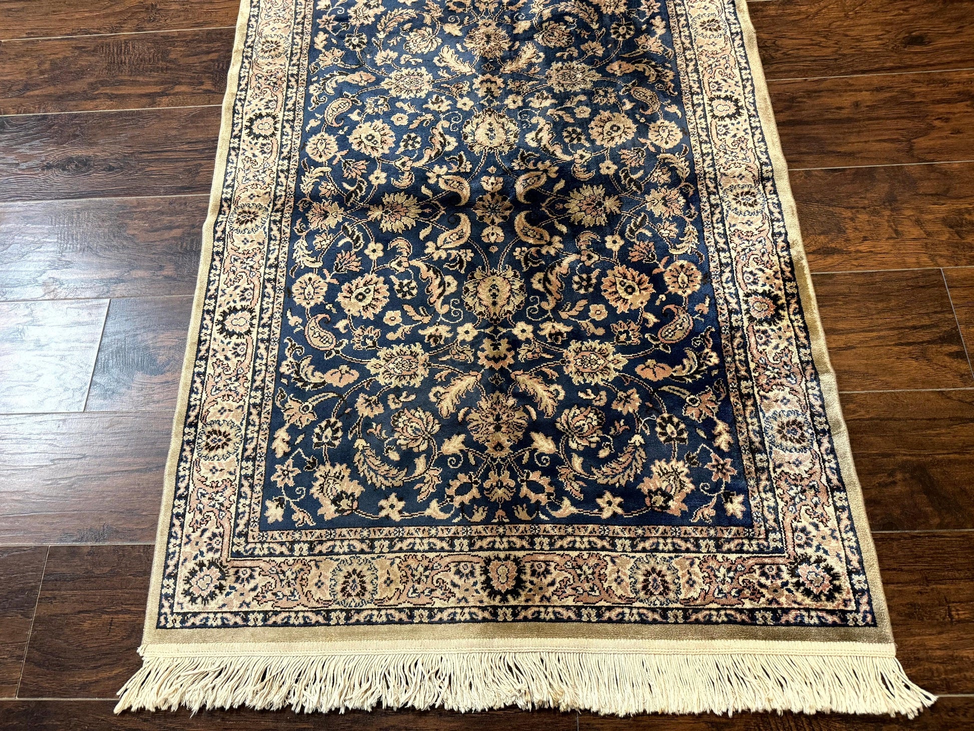 Vintage Art Silk Rug 3x4, Traditional Oriental Persian Design Rug, Belgium Power Loomed Rug, Navy Blue-4