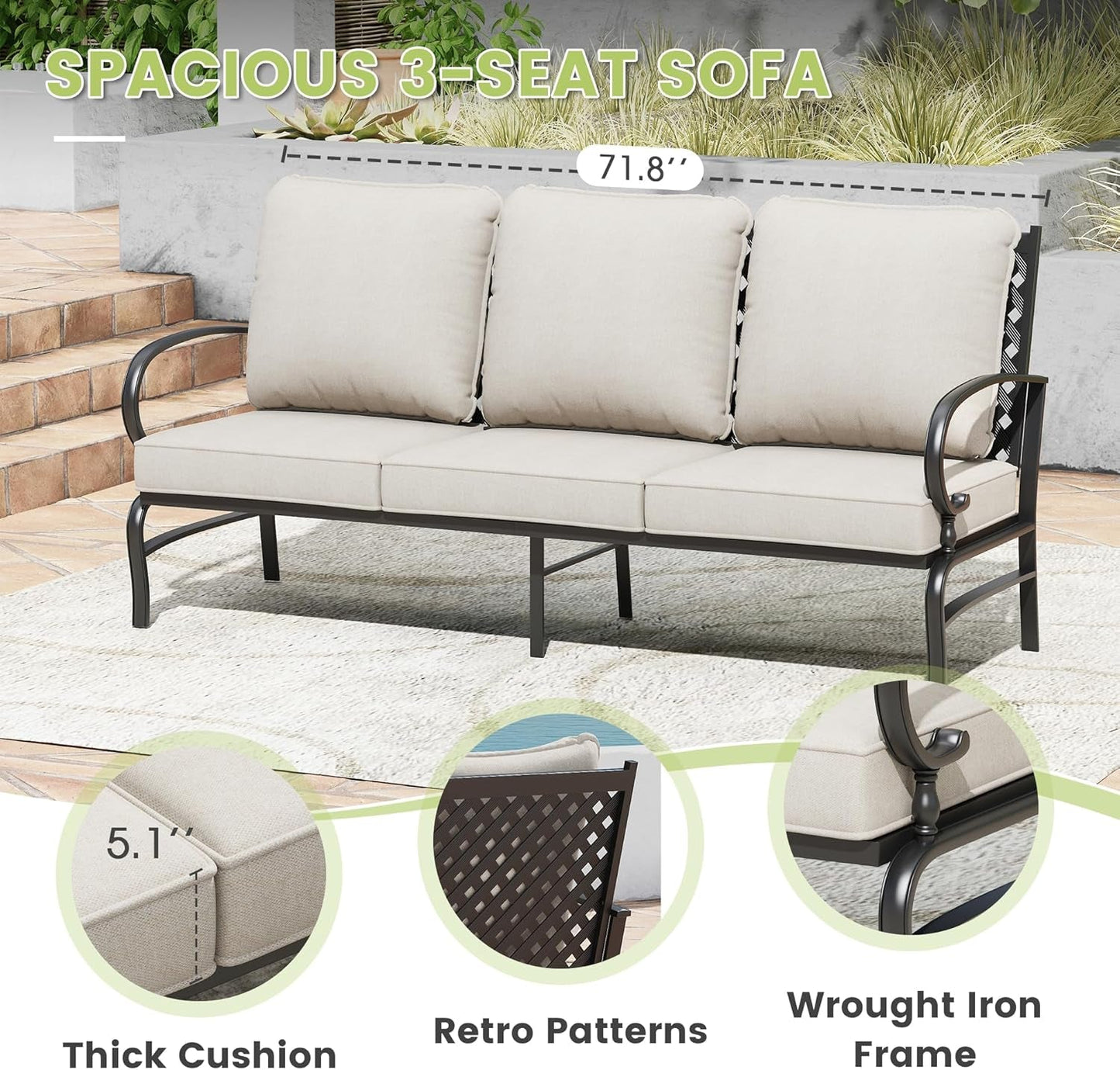 Spacious Six Piece Cushioned Patio Conversation Furniture Set-2