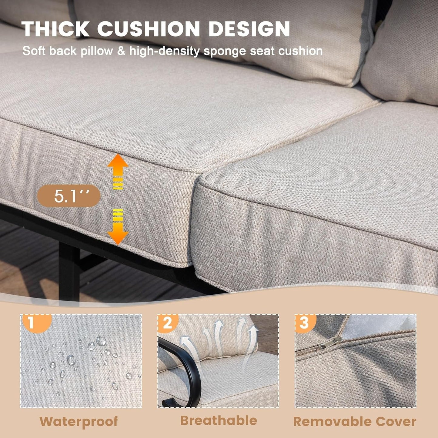 Five Piece Outdoor Patio Furniture Set with Cushions-4