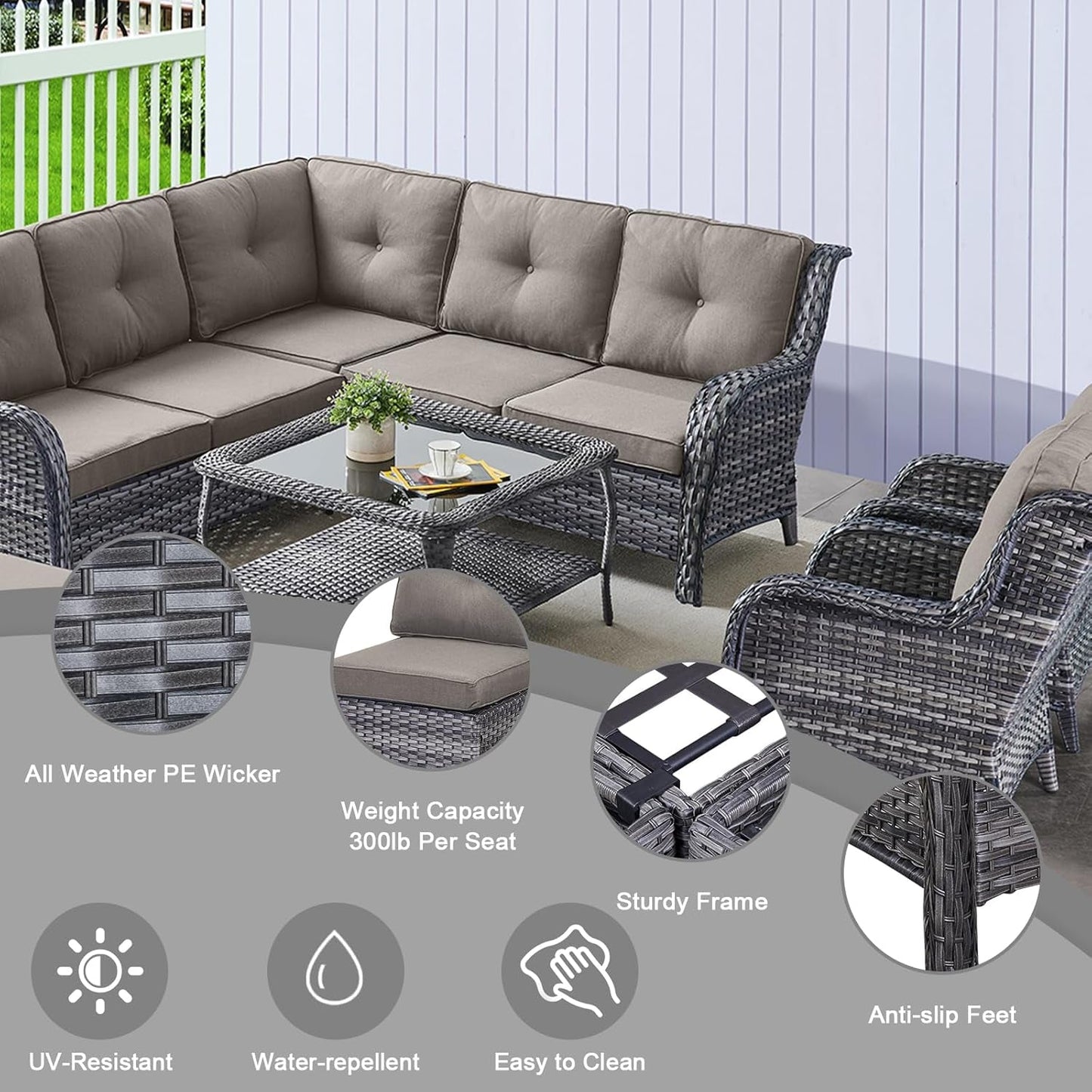 Eight Piece Outdoor Patio Furniture Set with Cushions