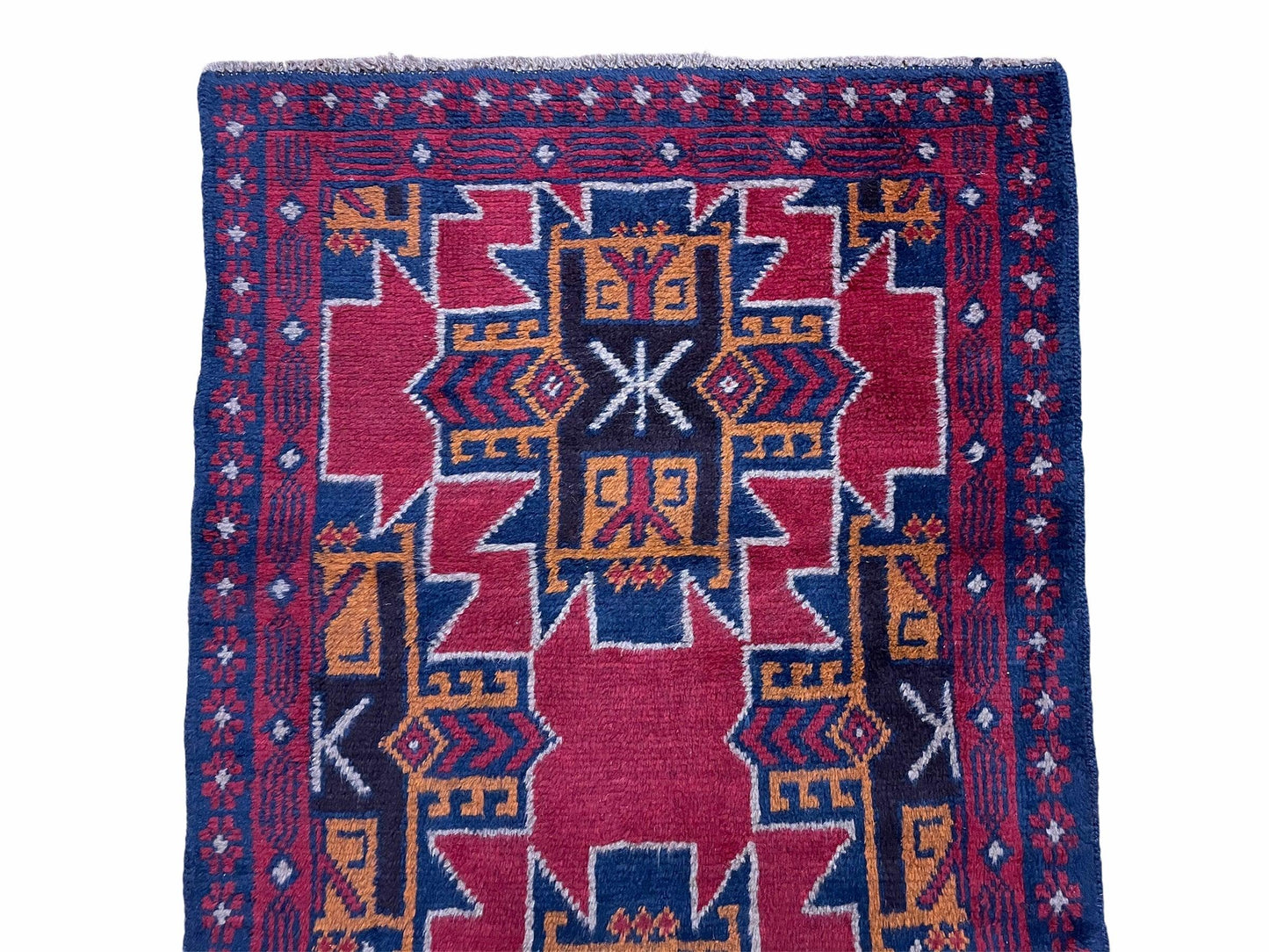 2' 8" X 4' 6" Vintage Handmade Tribal Wool Rug Balouchi Rug Afghan Rug Red Blue-2