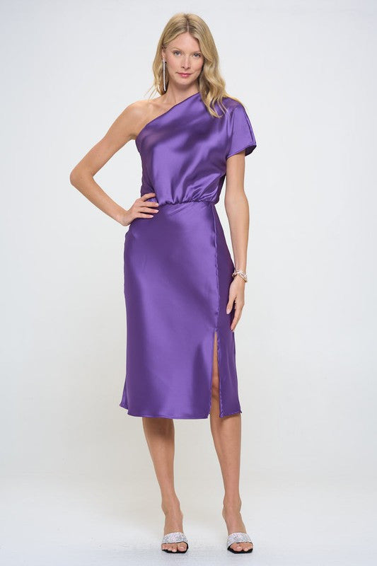 Stretch Satin One Shoulder Dress
