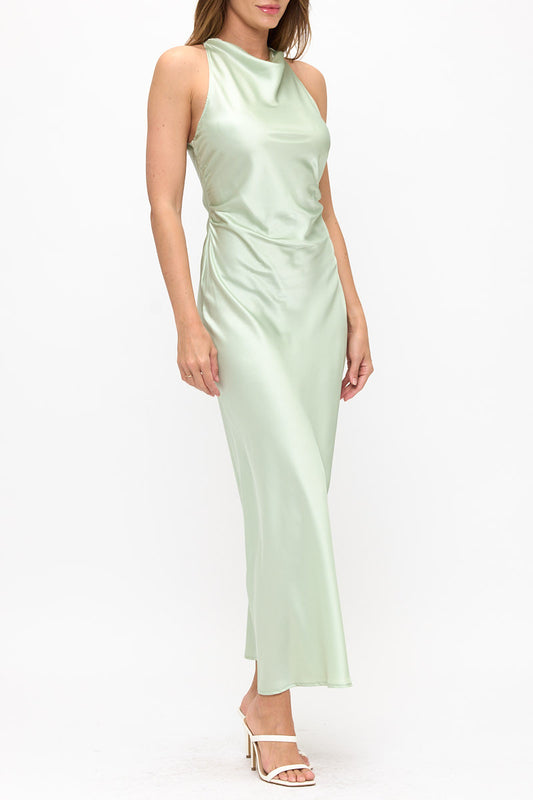 Satin Maxi Dress With Criss Cross Detail Back