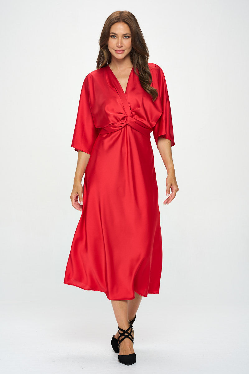 Satin Stretch Solid Dress with Front Twist