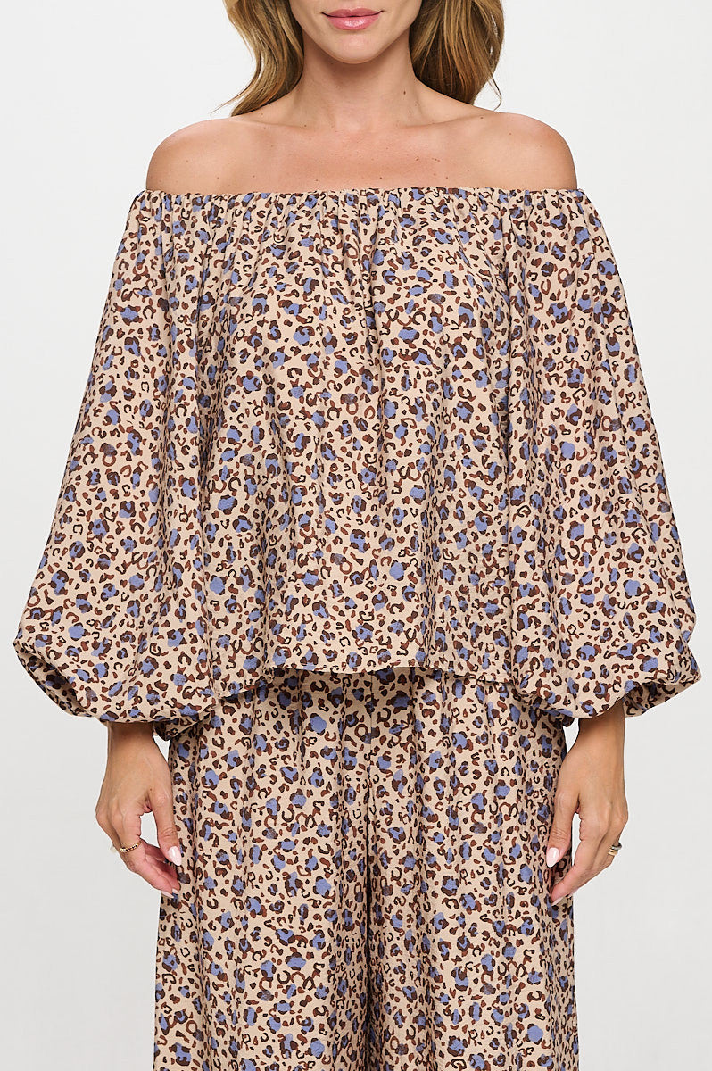 Leopard Print Versatile Top with Puff Sleeve