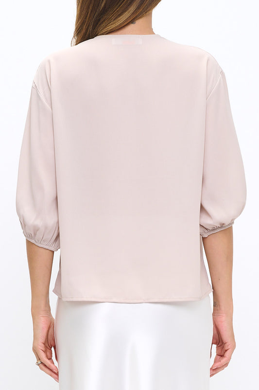Solid Sheer 3/4 Sleeve with Scarf Detail