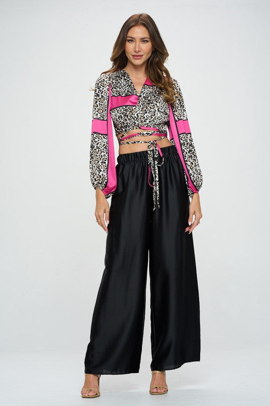 Silky Satin Wrap Crop Top with Tie-4