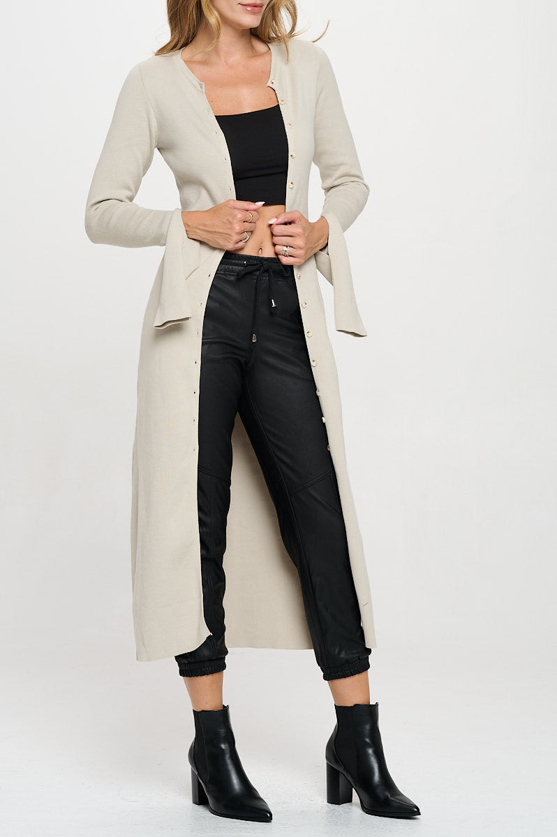 Rib Knit Maxi Dress with Buttons and Open Sleeve