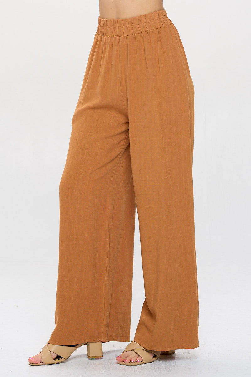 Solid Linen Wide Leg Pants with Pockets
