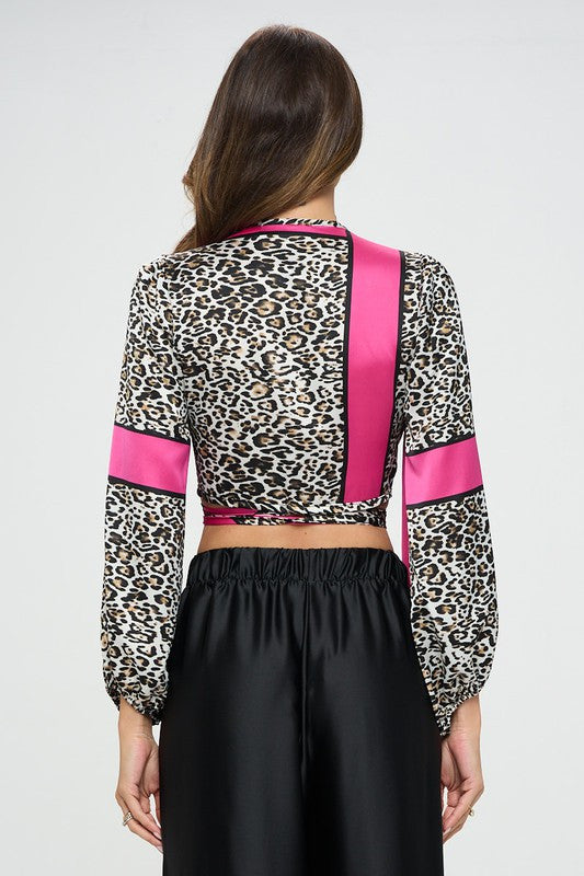 Silky Satin Wrap Crop Top with Tie-3