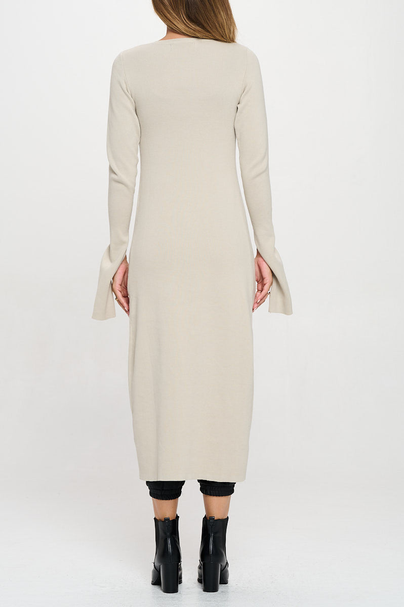 Rib Knit Maxi Dress with Buttons and Open Sleeve