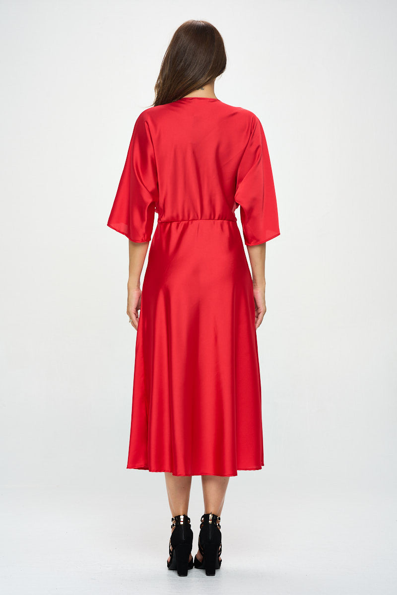 Satin Stretch Solid Dress with Front Twist