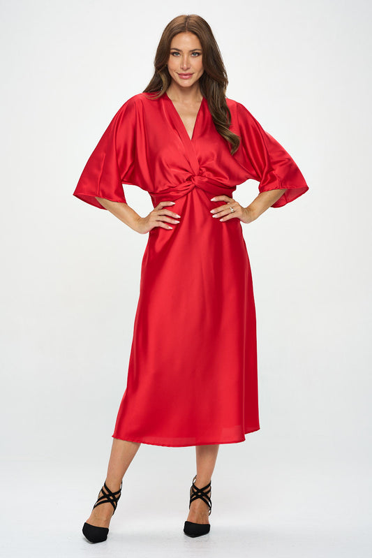 Satin Stretch Solid Dress with Front Twist