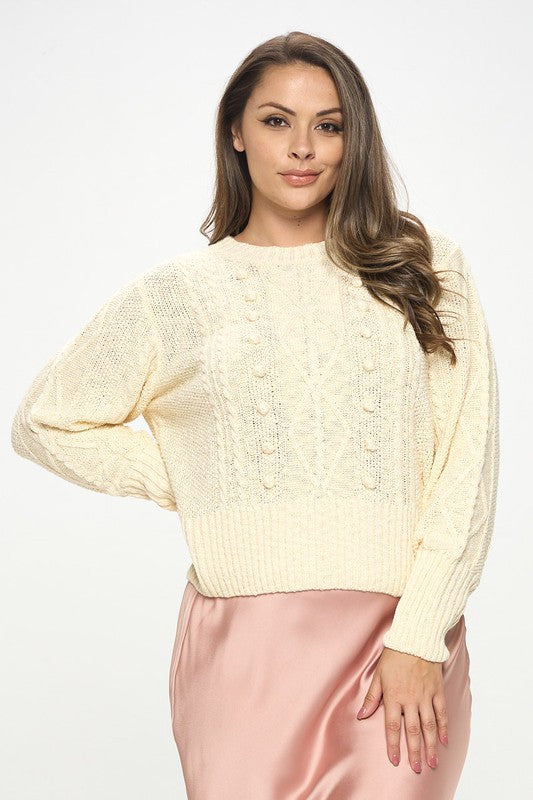 Knit Round neck Pullover Sweater with Braid Detail
