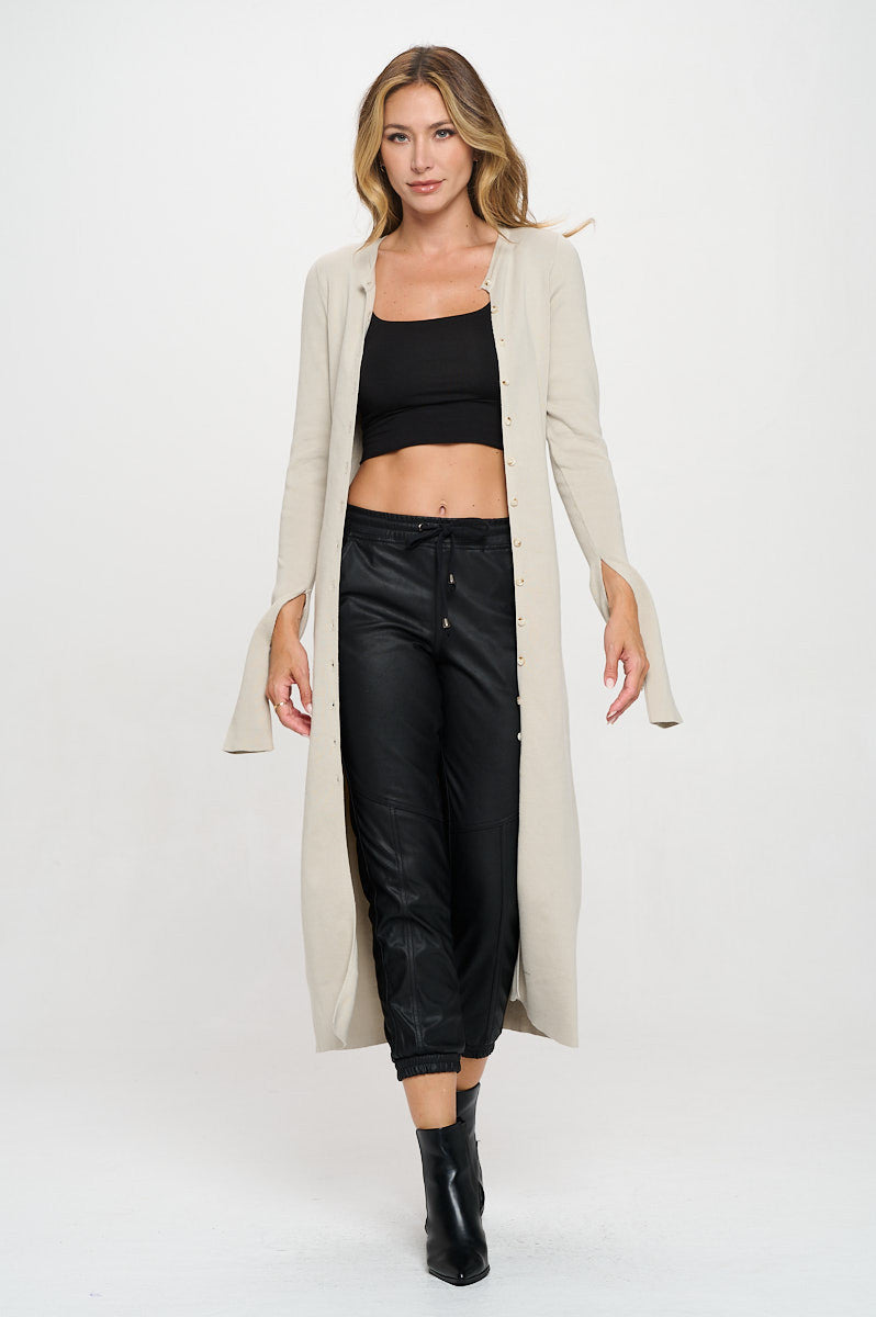 Rib Knit Maxi Dress with Buttons and Open Sleeve