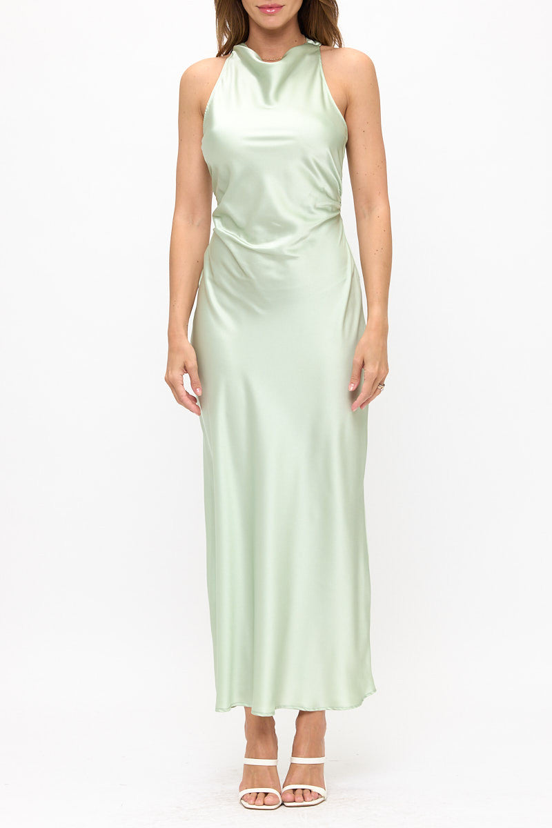 Satin Maxi Dress With Criss Cross Detail Back