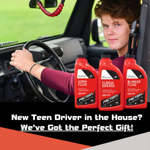 Factory Racing Parts High Performance Blinker Fluid, Horn Fluid, and Elbow Grease – Gag Gift – Dad Joke – Car Guy Prank – Set of 3, 1 Quart (Empty) Bottles Factory Racing Parts