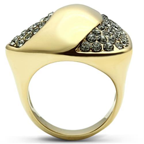 GL311 - IP Gold(Ion Plating) Brass Ring with Top Grade Crystal in Black Diamond