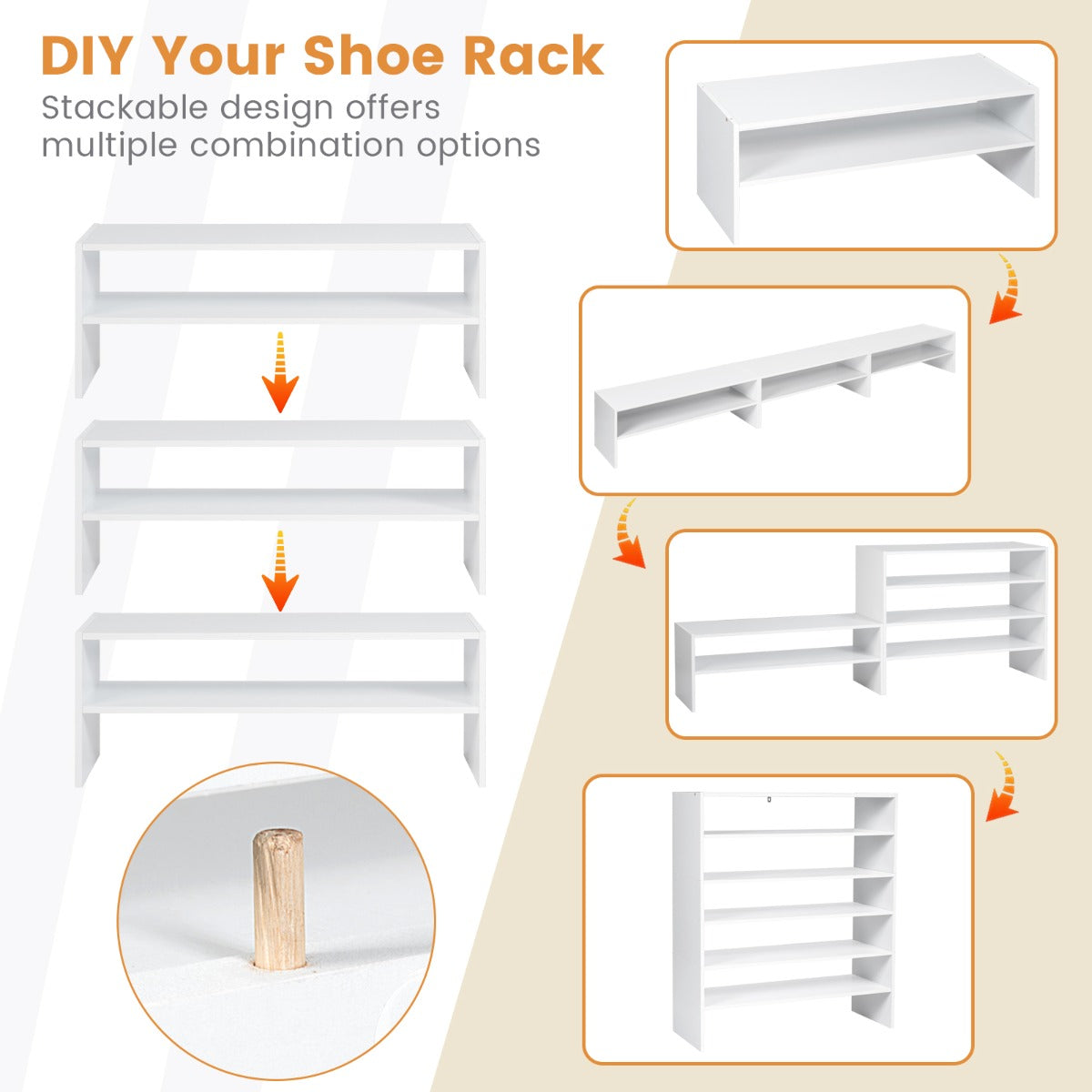NNECW 6-Tier Home Storage Shelf for Shoes with Anti-toppling Device for Entryway
