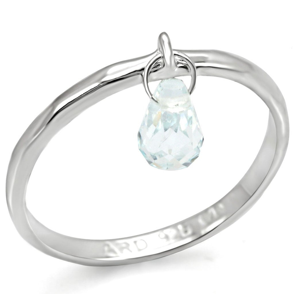 LOS318 - Silver 925 Sterling Silver Ring with Genuine Stone in Aquamarine