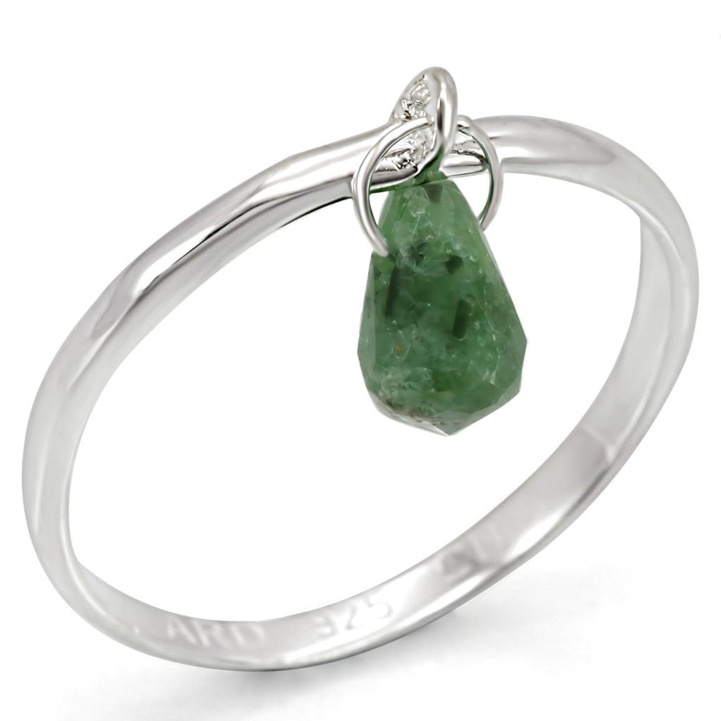 LOS322 - Silver 925 Sterling Silver Ring with Genuine Stone in Emerald