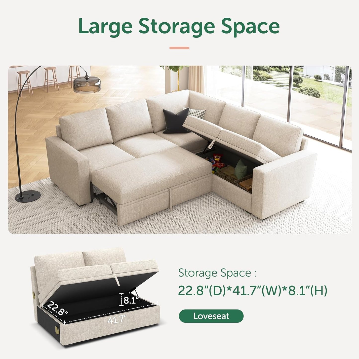 Modular Sectional Sleeper Sofa With Storage For Living Room