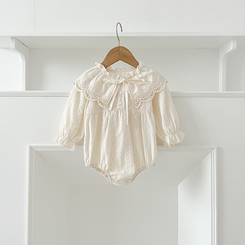 New Design Autumn Floral Embroidery Pattern Baby Kids Girls Bow-Tied Collar Onesies And Dress – Princess Sister Matching Set