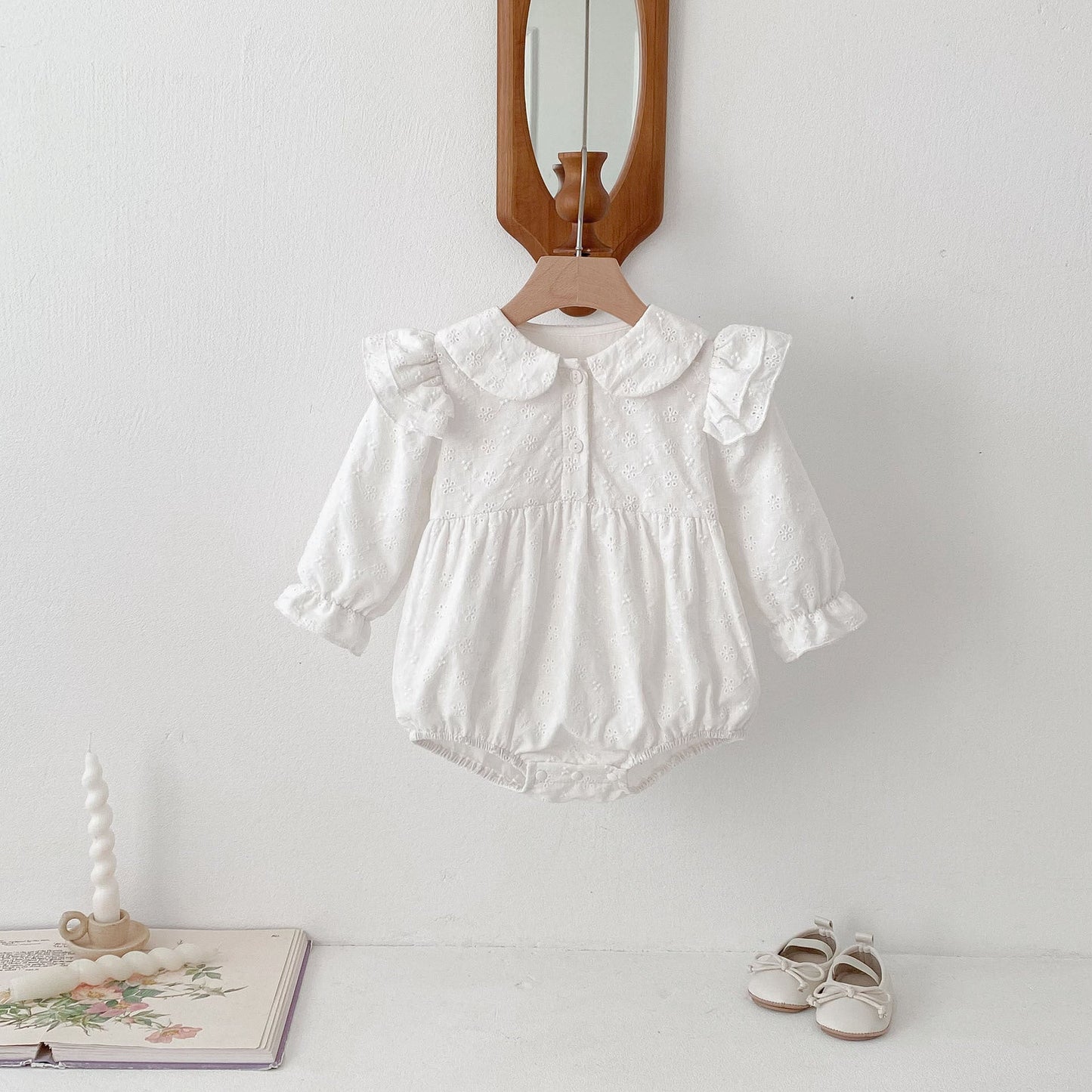 Spring Arrival Baby Girls Cute Floral Embroidered Pattern Long Sleeves