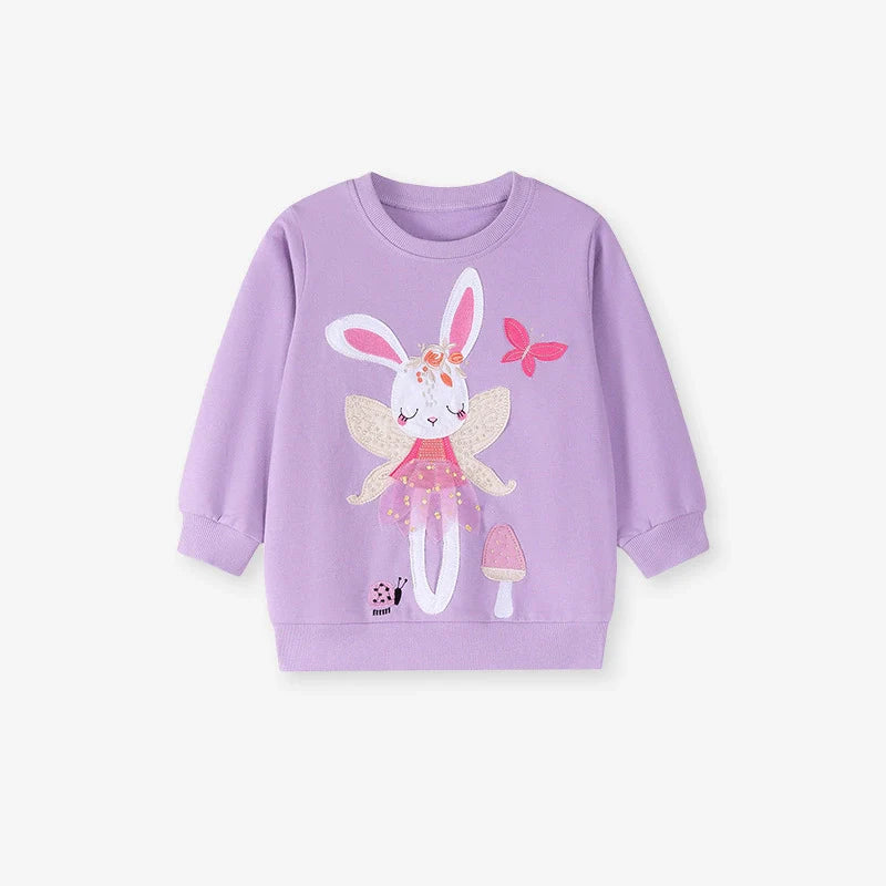Spring and Autumn Girls Cute Rabbit Cartoon Pattern Long Sleeves Sweatshirt and Floral Pants Clothing Set-1