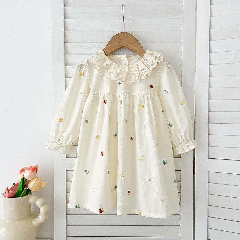 Spring Baby Girls Floral and Fruits Embroidery Pattern Long-sleeved Onesies and Dress β Princess Sister Matching Set